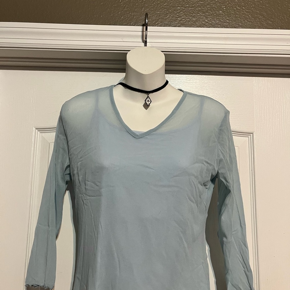 TOMMY Sheer  Light Blue Women's Top L